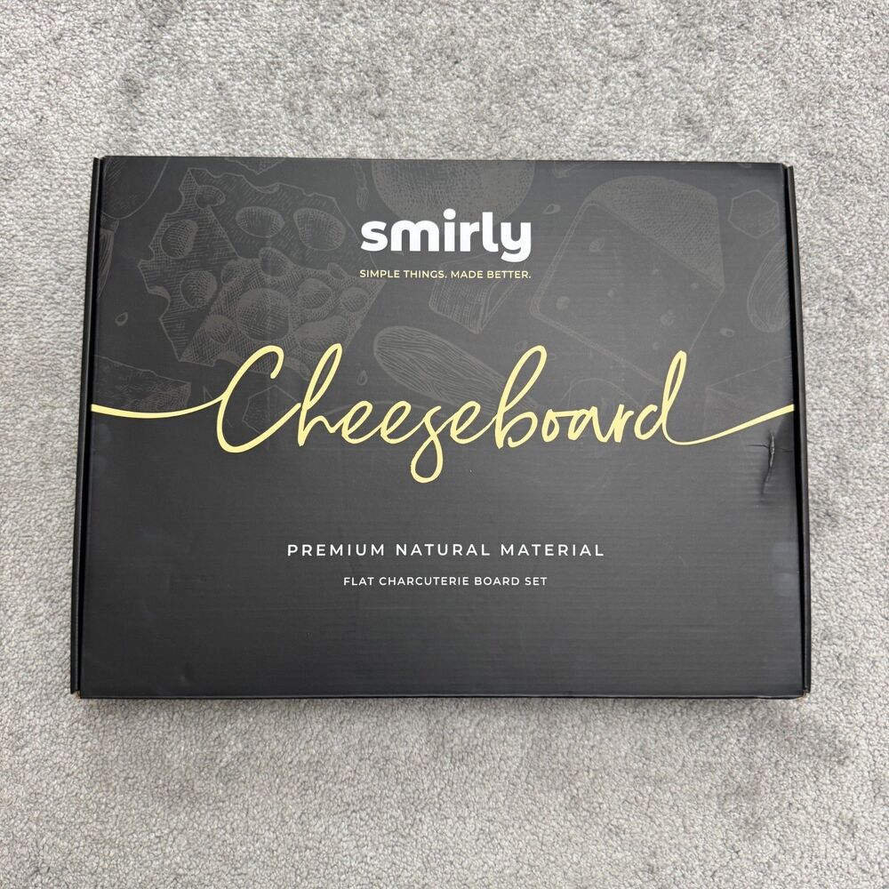 Smirly Bamboo Cheese Board Knife Set Charcuterie Platter Serving Tray Large NWB